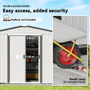 9 x 6FT Galvanised Garden Storage Shed with Sliding Door, Silver