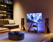 FITUEYES Eiffel FT65 Floor TV Stand F82F2444L Wood Tripod Media Shelves