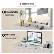White Dressing Table Wood Makeup Desk with Hollywood LED Mirror 7 Drawer Bedroom