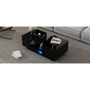 Led Coffee Table with 2 Drawer Storage, High Gloss Coffee Table for Living Room
