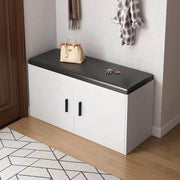 Hallway Shoe Cabinet Bench White Black PU Cushion Padded Seat Storage Shoe Rack
