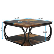 39.25-Inch Square Coffee Table Modern Wooden Accent Center Table for Living Room