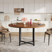 Modern Round Dining Table for 4-6, 120cm Circle Kitchen Table, Wood Dinner Table