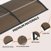 Window Awning Canopy with Large Drainage Gutter ABS Plastic Bracket PC Panel