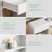 Dressing Table With 5 Drawers LED Mirror Set Makeup Desk Vanity Table Leonbjeptc
