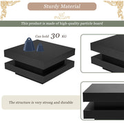 Square Coffee Table Black High Gloss Wooden Centre Tea Table with LED RGB Lights