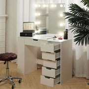 White Dressing Vanity Table Wood Makeup Desk with LED Lights Mirror 6 Drawers