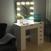 White Dressing Vanity Table Wood Makeup Desk with LED Lights Mirror 6 Drawers