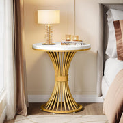 Round End Table Modern Faux Marble Side Table with Metal Base for Living Room