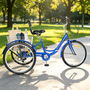 With Basket Blue UK 24 Inch Adult Trike Tricycle Foldable 3 Wheel Bike 7-Speed