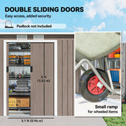 9 x 4FT Metal Garden Storage Shed w/ 2 Door, Light Grey Wood Grain