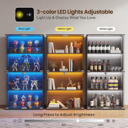 4-Tier Glass Display Cabinet with Doors and LED Lights – Curio Storage Cabinet