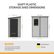 5X4FT Plastic Garden Shed Outdoor Tool Storage Sheds Lockable House with Window