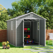Grey Plastic Outdoor Storage Shed 8x8 FT with Double Windows for Tool Bike Store