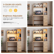 Computer Desk with Hutch 3 Colour LED Light Mains Sockets Drawers Home Office