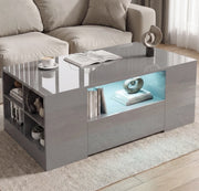 White High Gloss Rectangular Coffee Table LED Lights Storage 2 Drawers 95x55