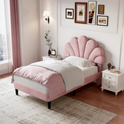 3FT Single Velvet Bed Frame with Adjustable Petal Headboard Easy Assembly Pink