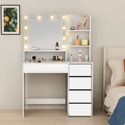 Dressing Table Vanity Makeup Desk Set with LED bulbs Mirror and Stool 5 Drawers