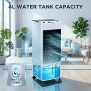 4L Portable Air Cooler Humidifier 65W with 3 Fan Speed, 3 Modes, 2 Ice Pack