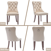 Set of 2 Dining Chairs !SALE! Beige Velvet Button Tufted Upholstered Wood Legs