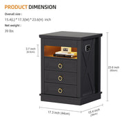Bedside Table with Hidden Drawer & Charging Station, Nightstand with LED Lights