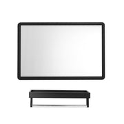 Black Bathroom Metal Frame Mirror Wall Mounted with Cosmetics Shelf 60*40cm