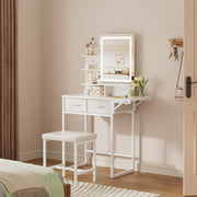 Dressing Table With Drawer LED Mirror Stool Set Makeup Desk Vanity Table Bedroom