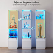 Glass Display Cabinet with 3 Color LED Lights & Motion Sensor for Collectibles
