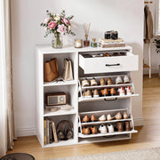 Shoe Storage Cabinets w/ Drawer & Side Cupboard 4 Tier Adjustable Flip-Down Scfn