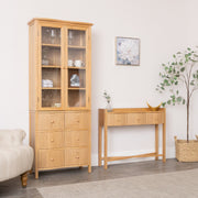 Pale Wood Curved 3 Drawer Console Table with Hessian & Glass Top - Austin Wood R