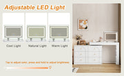 L Shaped Vanity Desk LED Flip Mirror 7 Drawers Dressing Table Bedroom Furniture