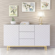 Sideboard Cabinet Storage Cupboard Buffet Luxury Patterned White Gold 140cm