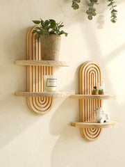 Boho Geometric Wooden Wall Shelf Floating Display Rack Home Decor Plant Shelf UK