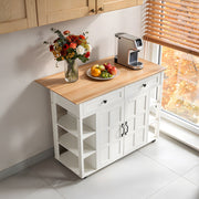 2 Doors 2 Drawers Rolling Kitchen Island with Drop Leaf Tabletop and UK Socket