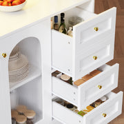 LED Kitchen Cupboard Tall Kitchen Cabinet w/ Glass Doors, Pantry Cupboard White