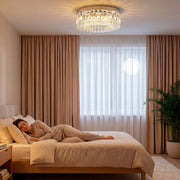 Crystal Ceiling Light with 160 Crystal Pendants, Silver Tone