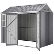8x6ft Metal Garden Shed Outdoor Storage Shed w/ Doors Window, Grey