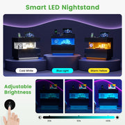 Bedside Table Hidden Drawer 3 Colour LED Motion Sensor USB & Type-C Charging