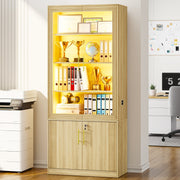 180cm Glass Door Display Cabinet, 6-Tier Lockable Office Storage Cabinet & Light