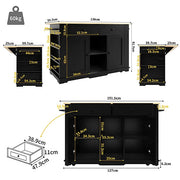Kitchen Island Cart !SALE! Black Rolling Storage Cabinet Drop Leaf Power Outlet