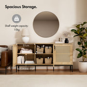 Rattan Effect Wide Sideboard for Living Room, With 6 Storage Shelves, Vonhaus