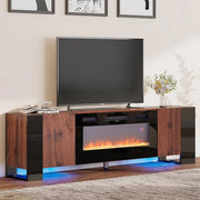 Wooden TV Stand Cabinet Unit with Electric Fireplace 12 Colour LED Fire Heater