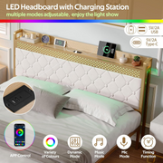 BTM Double Bed Frame !SALE! 4ft6 Storage Drawers RGB LED USB-C Beige Velvet