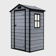 4X3FT Plastic Garden Shed Apex with Floor Window Lockable Door Wood Grain Grey