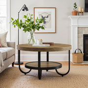 80cm Round Coffee Table 2-Tier Industrial Accent Center Table with Storage Shelf