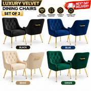 Dining Chairs Set of 2 Upholstered Tufted Velvet Kitchen Chairs Gold Legs Modern