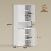 180cm Tall Kitchen Cupboard, Pantry Storage Cabinet, High Gloss White