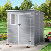 6X6ft Outdoor Storage Shed Plastic Garden House w/ Window Floor & Lockable Door