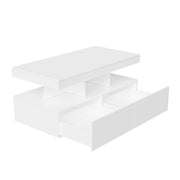 COFFEE TABLE WITH LED HIGH GLOSS COFFEE TABLE RECTANGULAR CENTRE 2 DRAWERS WHITE