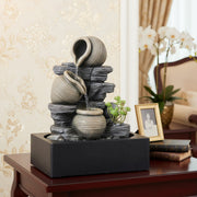 Tall Intdoor Water Fountain 3 Tiers Cascading Jugs Zen Meditation LED Waterfall